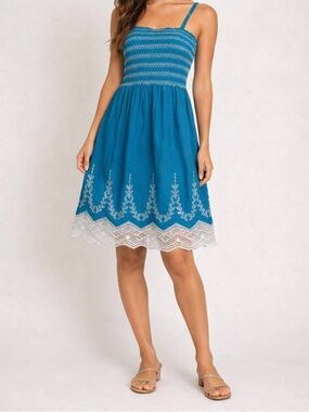 Magic Turquoise Smocked Embroidered Sundress Size M